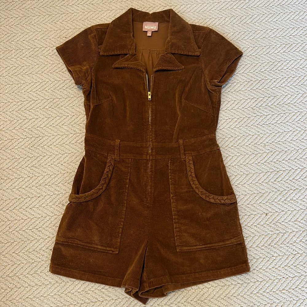 Show Me Your MuMu, Brown Cord, zip-front romper